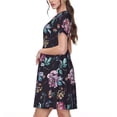 thumbnail image 2 of Salouo Roses Flowers for Women's Short Sleeve Summer Dress, Pleated Loose Swing Knee Length Dresses with Pockets, 2 of 6