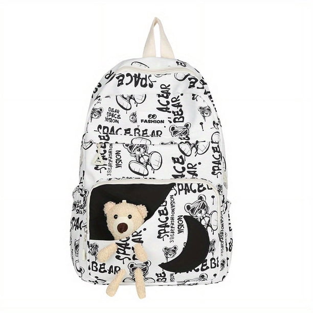 1pc Cute Bear Doll Backpack, Fashion Graffiti Design Bag, Student Bag Large-capacity Backpack Middle School Student Bag