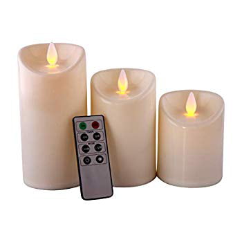 5 Pillar Birch Bark Flameless Candles Set RC Remote Timer Battery Realistic Wax 