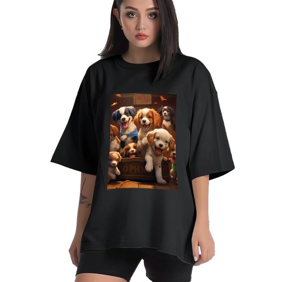 Plus Size Shirt for Women Black Tops for Women Short Sleeves Shirt for Women Puppy T Shirt Crewneck Shirt for Women XS
