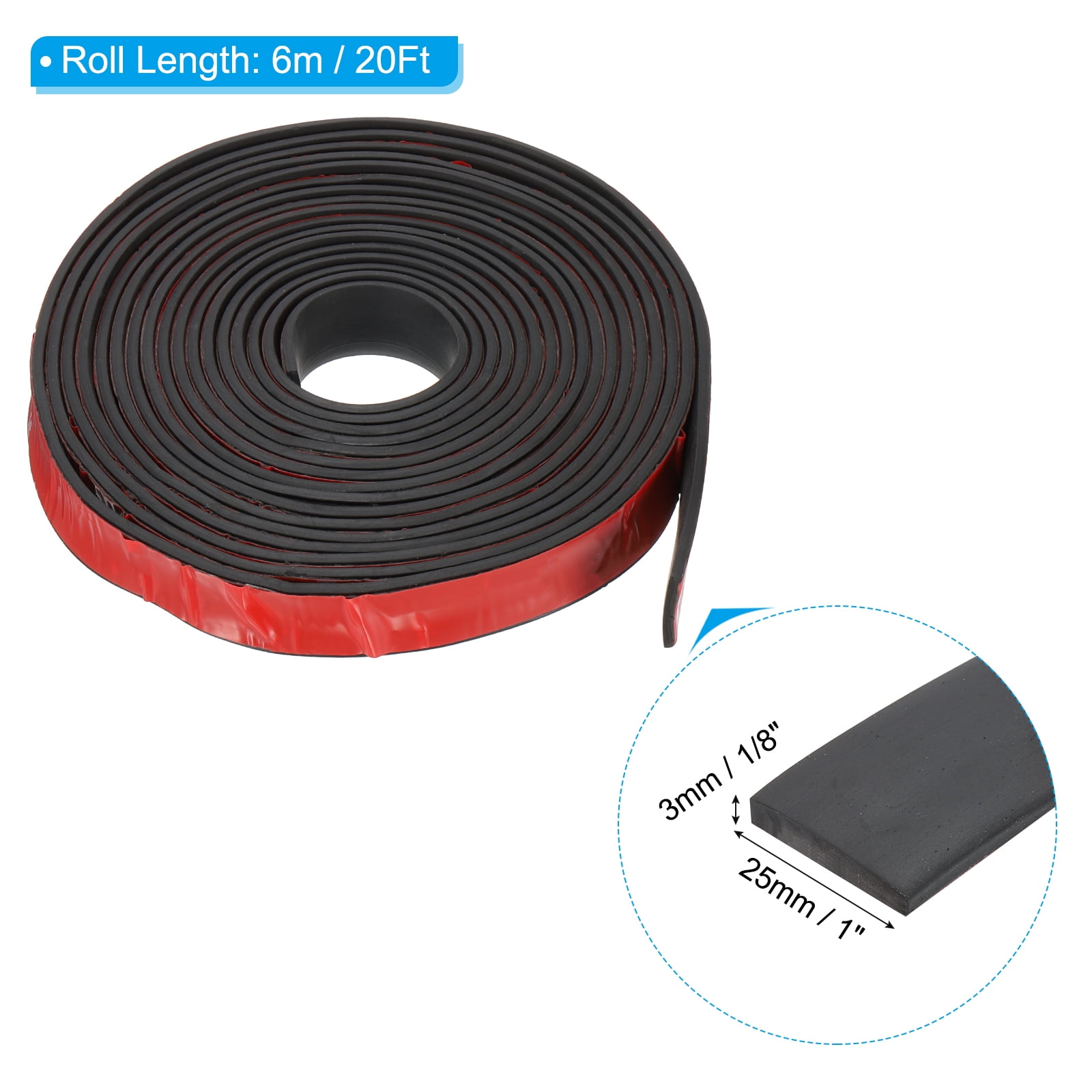 Uxcell 20Ft Weather Stripping Door Seal, 1"W x 1/8"T Rubber Adhesive Seal Strip