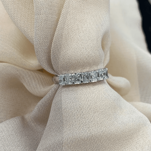 Radiant Jewelry 1.00 CT Radiant Simulated Diamond 7 Stone Wedding Band Ring for Women, 14K White Gold Plated 925 Sterling Silver Anniversary Stackable Ring