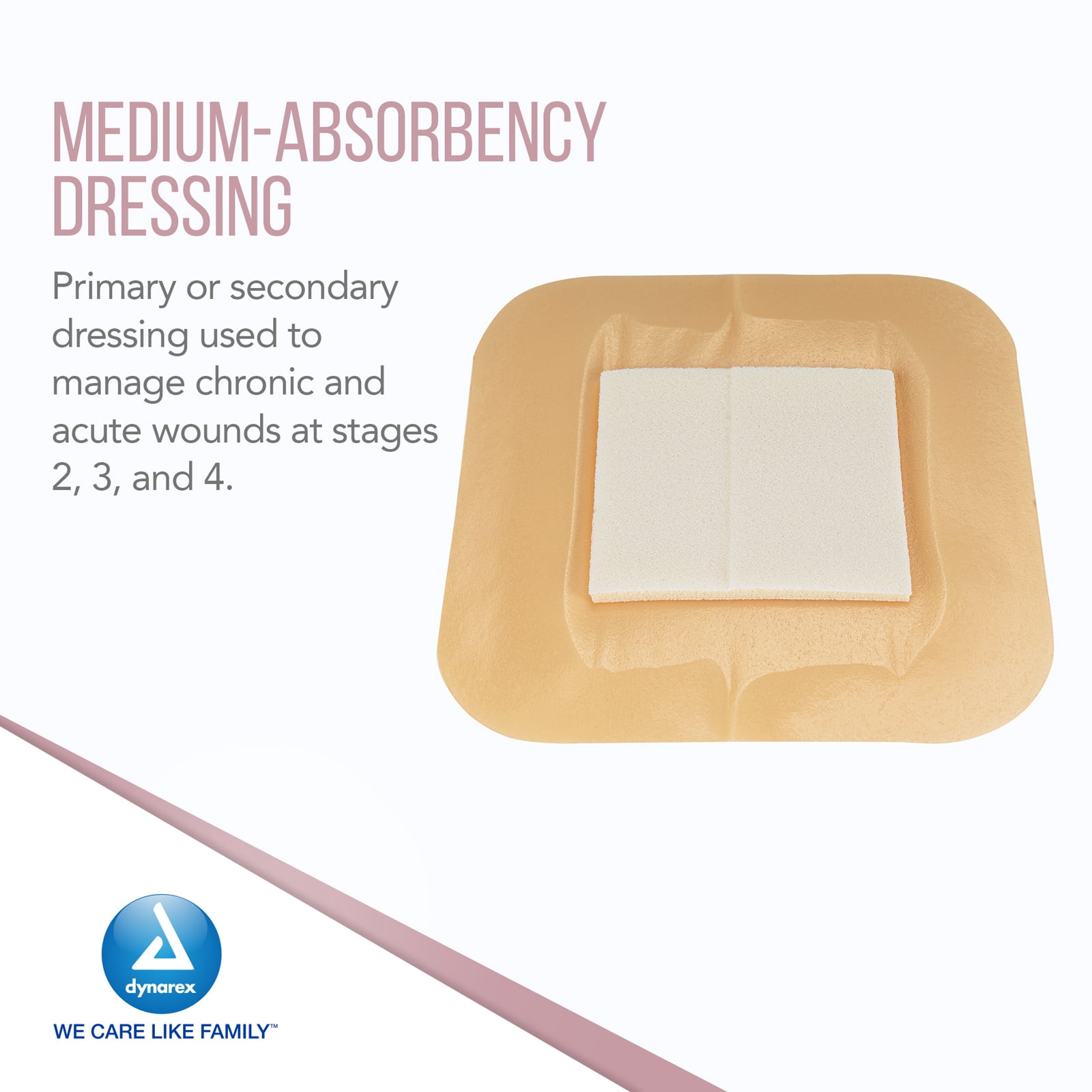 Dynarex DynaLevin Waterproof Adhesive Bordered Foam Dressings - Zero Latex, Sterile, Medium-Absorbency - 4 x 4", 10 Bandages per Box, 12 Boxes per Case