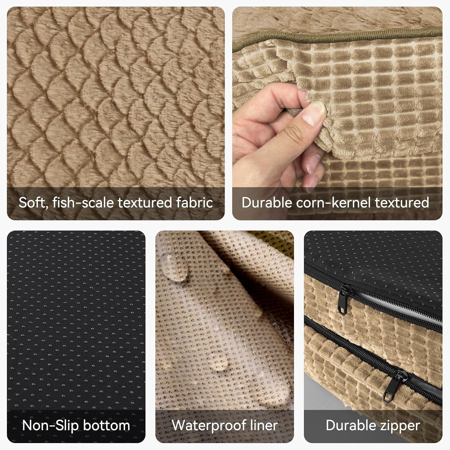 Orthopedic Dog Bed for Medium Dogs, Egg-Crate Memory Foam Pet Bed with Bolster Sides, Waterproof Lining, Removable Washable Cover & Non-Slip Bottom, Light Brown