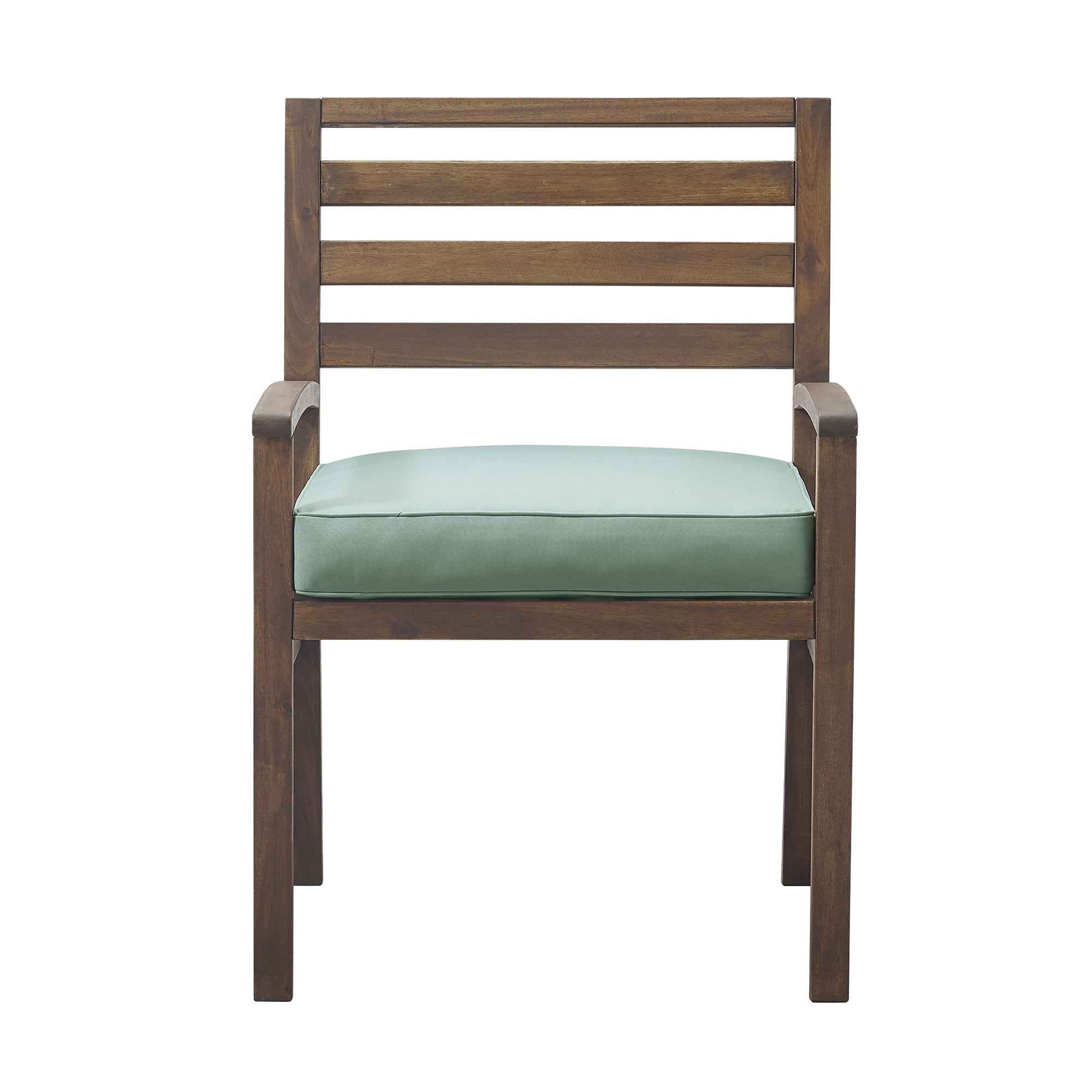 Walker Edison Acacia Wood Outdoor Patio Chair & Pull Out Ottoman - Dark Brown/Blue