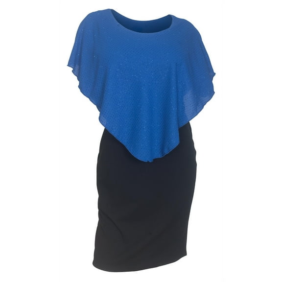 eVogues Plus Size Layered Poncho Dress Glitter Royal Blue 1915