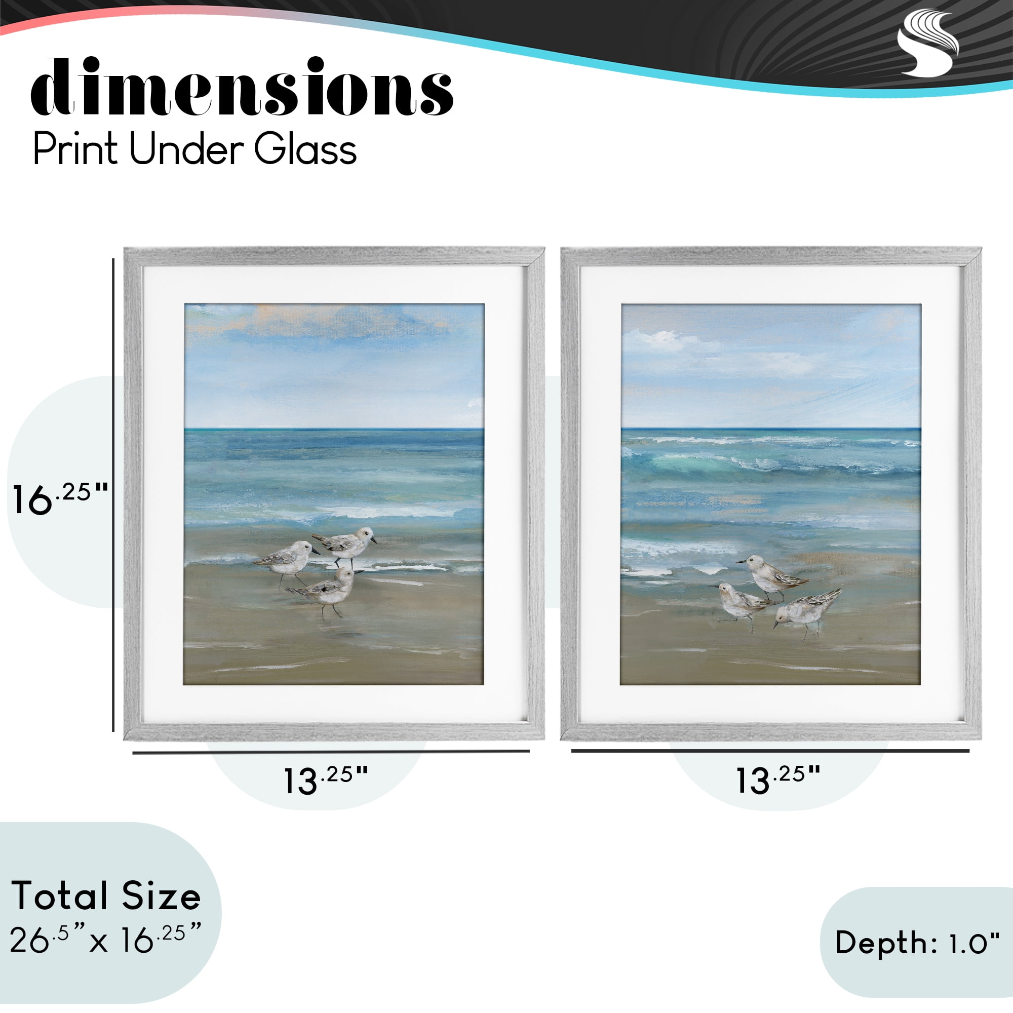 Stupell Industries Seaside Sanderlings at Dawn 2 Piece Gray Framed Print Under Glass Set, design by Nan