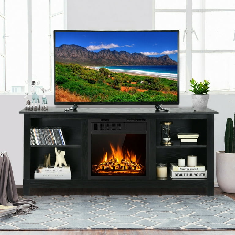 Gymax 58'' 2-Tier Fireplace TV Stand W/18'' 1500W Electric Fireplace 65''  Black - Walmart.com