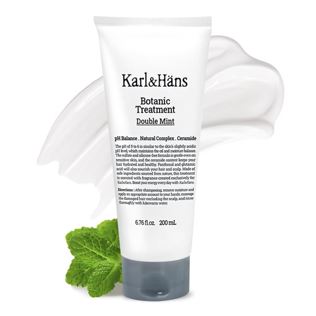 Karl&Hans Botanic Double Mint Acondicionador Tratamiento para el cabello - Cuidado revitalizante orgánico sin silicona para cabello encrespado con ceramida y extractos naturales para todo tipo de cabe