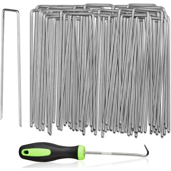 100 Pack 6 Inch Heavy Duty Garden Stakes Landscape Staples, Thickness Anti-Rust Steel U Shaped Galvanized Pins Garden Staples for Tents, Turf, Privacy Fences