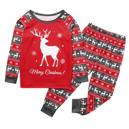 

Matching Family Pajamas Set Christmas Reindeer Snowflake Print Long Sleeve Top + Elastic Waist Pants Sleepwear