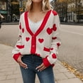 thumbnail image 1 of Qetyuw Womens Knit Sweater Cardigan Heart Printed Long Sleeve Open Front Cardigans Button Down Casual Loose Coat, 1 of 7