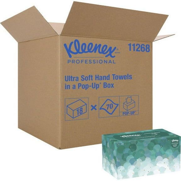 Kleenex Ultra Soft Hand Towels, POP-UP Box, 1-Ply, 8.9 x 10, White, 70/Box, 18 Boxes/Carton, Each