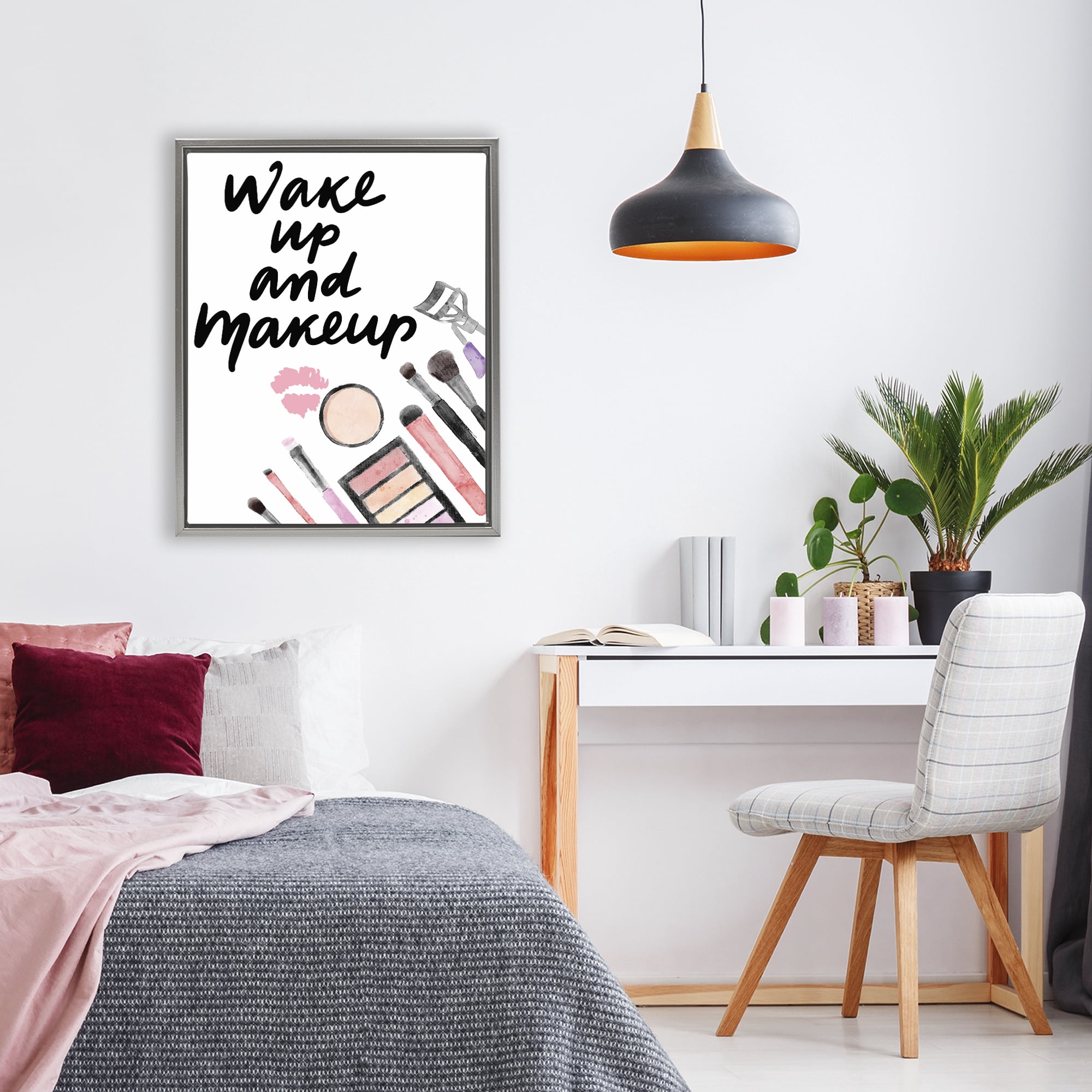 Stupell Industries Wake Up & Makeup Gray Framed Floater Canvas Wall Art, design by Jesse Keith