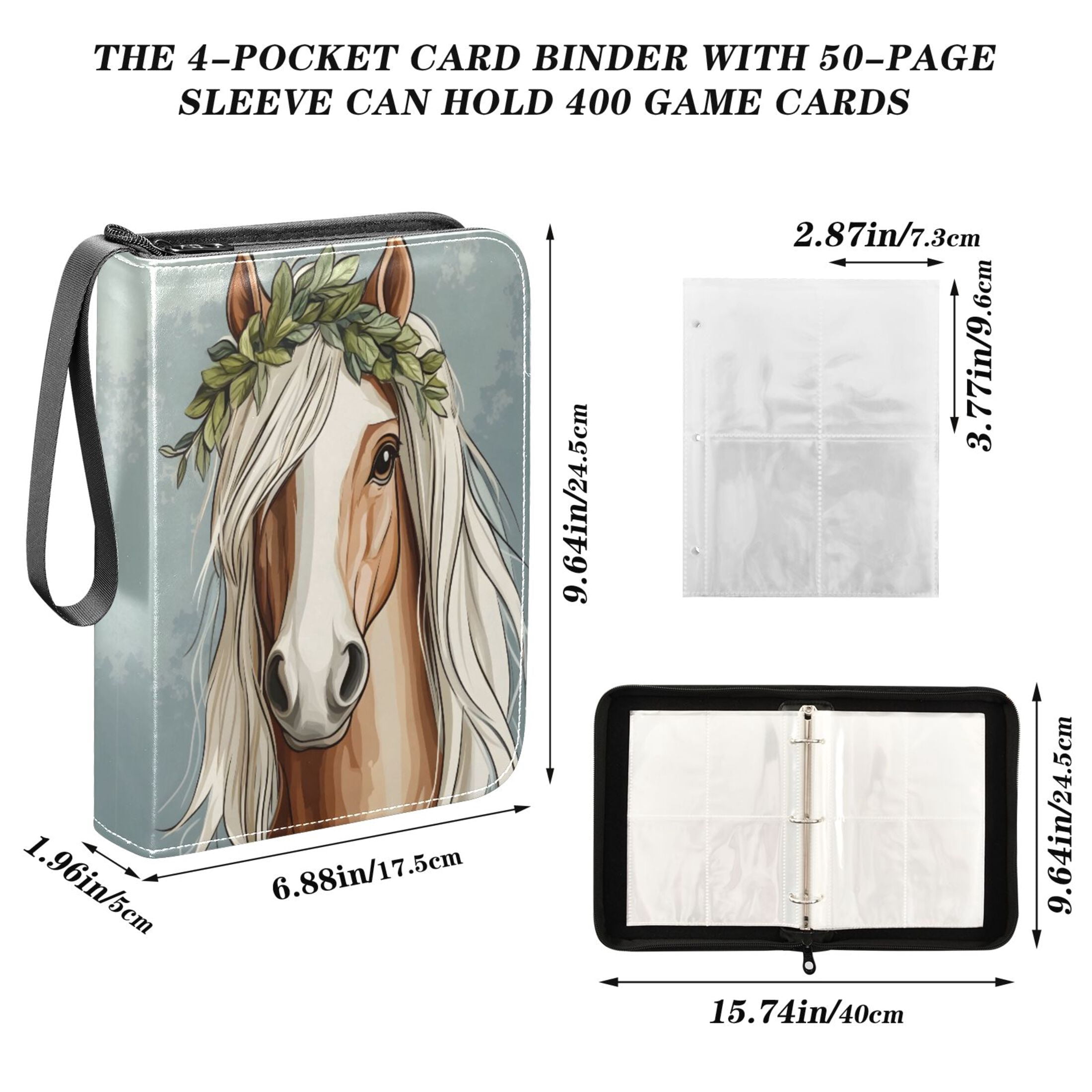 ALAZA Cartoon Horse Trading Card Binder 4 Pocket Cards Collection Album 400 Folder Holder