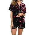 thumbnail image 7 of Moxiu Women's 2PC Valentine's Day Pajamas Short Sleeve Button Shirt and Shorts Sets 2025 Cute Heart Printed Soft Lounge Set Red,XL, 7 of 7