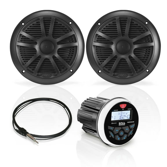 BOSS Audio Systems MCKGB350B.6 Weatherproof Marine Radio with 6.5” Full Range Speakers Kit (2 Pairs)