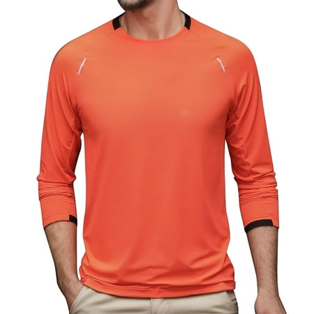 Gubotare Big Mens T Shirts Outdoor Long Sleeve Sun Workout Shirts For Running Fishing Hiking (Orange M)