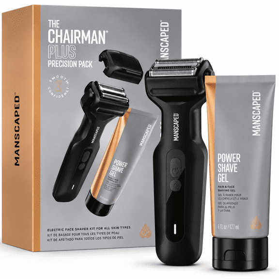 MANSCAPED® Chairman Plus Precision Pack, Men's Electric Foil Shaver for Face, SkinSafe® Precision Trimmer with 6 fl oz Power Shave Gel, Black
