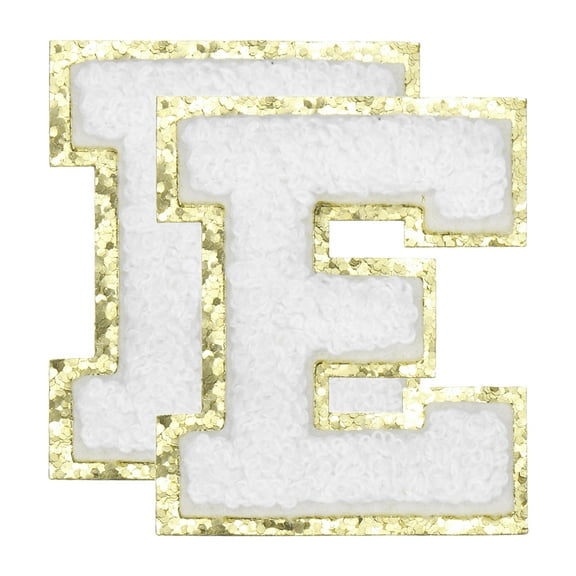 Uxcell Chenille Letter Patches 2 Pcs Letter E Iron on Patches Repair Sew on Appliques Glitters Edge White 2.2"