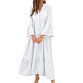 thumbnail image 3 of akafmk Womens Flowy Dresses Long Bell Sleeve Maxi Dress Tiered A-Line Loose Solid Color Fall Casual Vacation Dress, Size L, 3 of 6