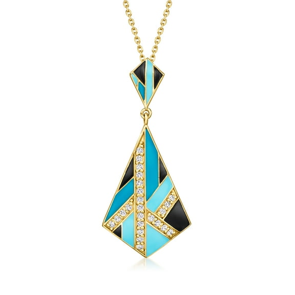 Ross-Simons Multicolored Enamel and .30 ct. t.w. White Topaz Geometric Pendant Necklace in 18kt Gold Over Sterling, Women's, Adult