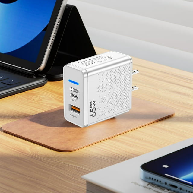 5V2.4A Wall Charger, Dual USB-C & USB-A Ports, 12W Fast Charging Adapter, Multi-Device Charger, Safety Protection, Compact Travel Plug for Phones/Tablets