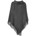 thumbnail image 3 of Poncho Élégant et Chaud pour Femmes (Gris Foncé) Ouvert devant avec Boutons à Franges pour Automne Hiver, 3 of 4