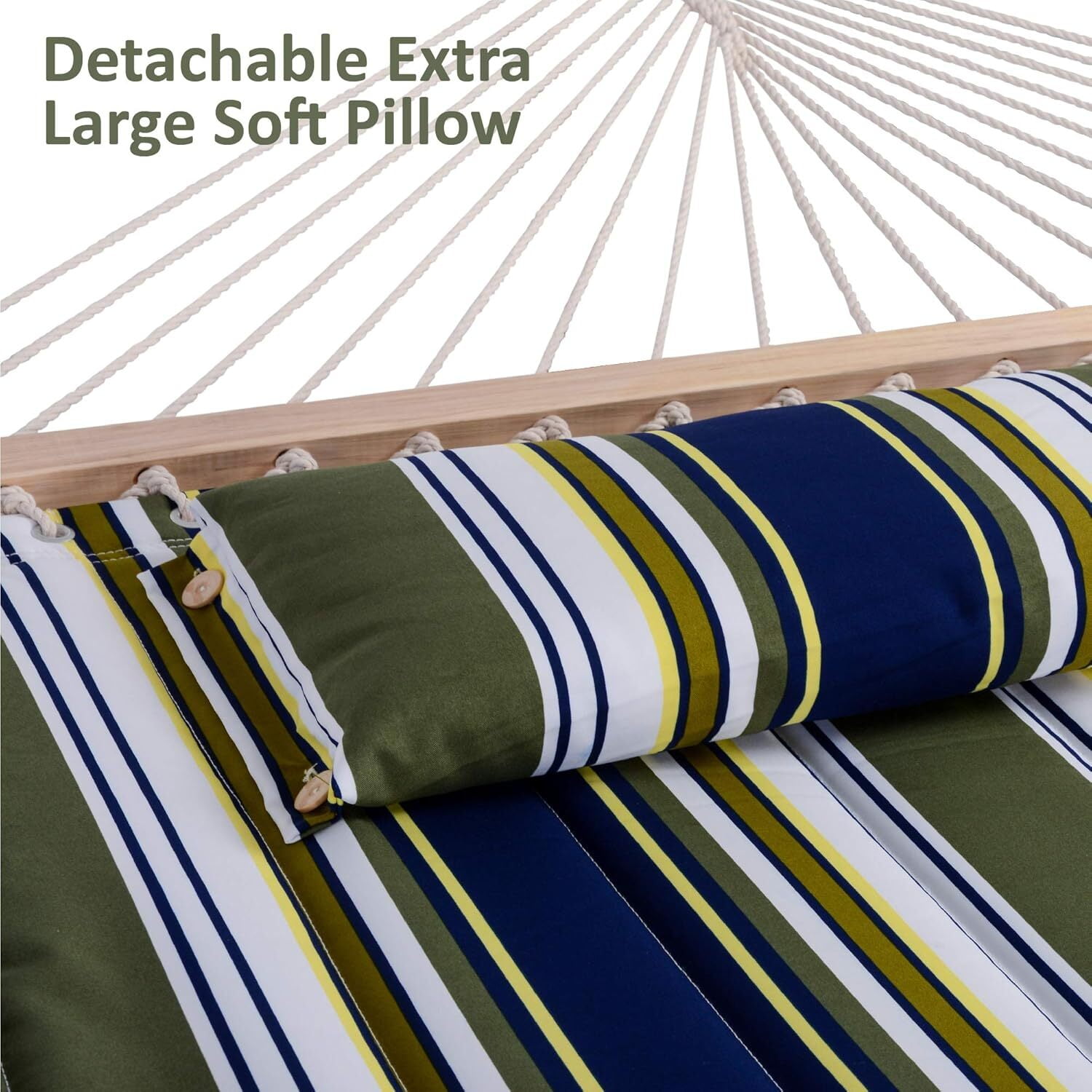 SUNCREAT Double Hammock, Extra Large Quilted Fabric Swing with Hardwood Spreader Bars,Blue&Aqua
