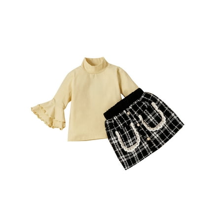 

Nokiwiqis 2PCS Toddler Girls Fall Outfits Mock Neck Tops + Mini Skirt