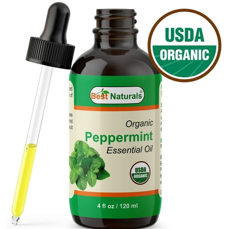 Best Naturals Certified Organic Peppermint Essential Oil with Glass Dropper Peppermint 4 FL OZ (120