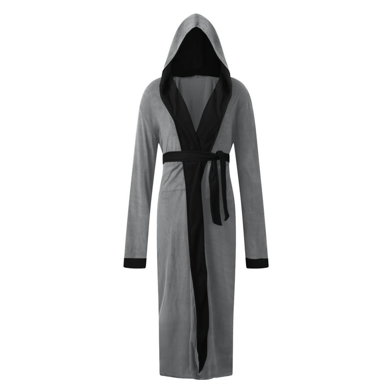 Hessimy Mens Hooded Robe Plush Fleece, Soft Fluffy House Coat Lounge Robe Full Length Bathrobes with Pockets(Dark Gray,XXL), Men's, Size: 2XL