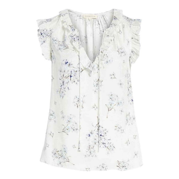 Rebecca Taylor Hydrangea Tie Neck Silk Top In Snow Combo Size 2 $275