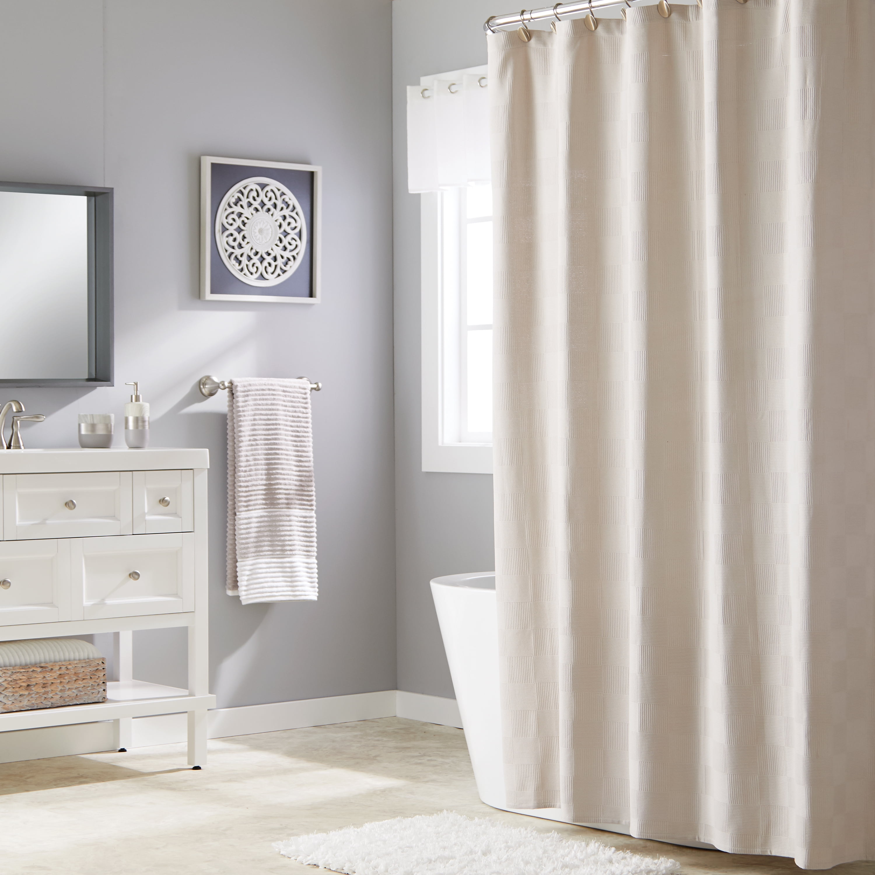 SKL Home Large Basketweave Fabric Shower Curtain, Taupe, 70" x 72