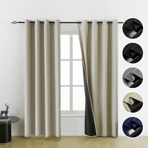 Cortinas opacas FEBSIXTH, 100% poliéster, color beige, 213 x 137 cm