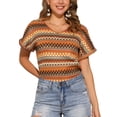thumbnail image 1 of INSPIRAR CHIC Blusa de Playa de Vacaciones Geométrica de Mujer Boho de Crochet con Espalda Hueca y Cuello en V XS Naranja, 1 of 1