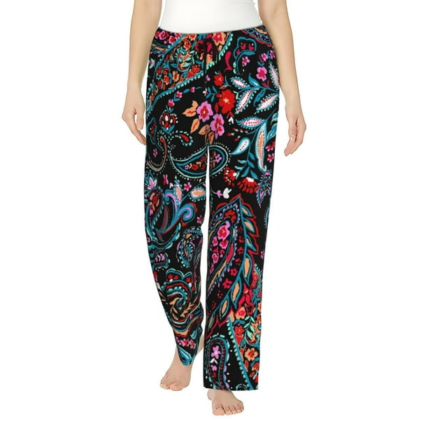 Balery Paisley Pantalones de pijama para mujer, pijamas ultraligeros, pantalones de estar por casa-Large