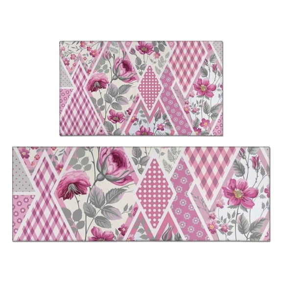 Pioneer Flower Floral Print Pattern Kitchen Rugs Sets Of 2,Anti Fatigue Kitchen Mat Rugs Non Slip Washable,Decorative Kitchen Floor Mats for Kitchen,Sink,Laundry,17"x30" 17"x47"
