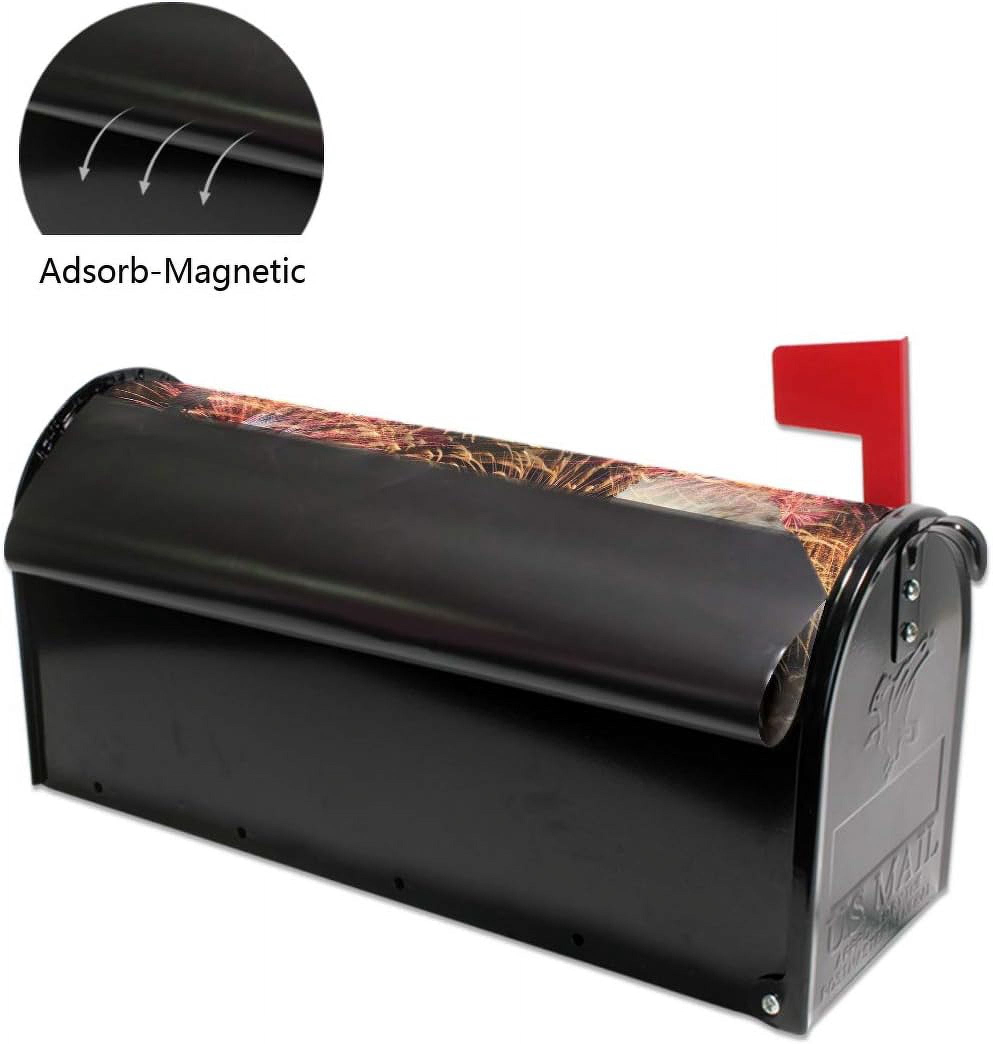 Fireworks 4Th of July Magnetic Mailbox Cover American Flag Patriotic Post Box Cover Wrapped for Standard Mailboxes