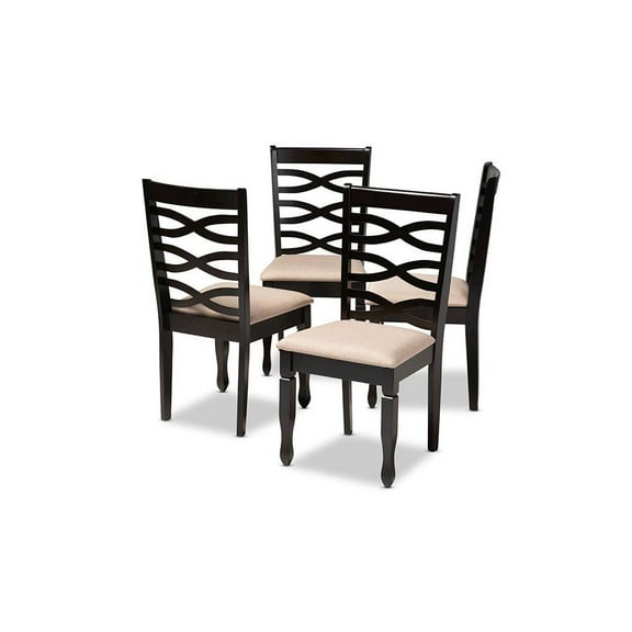 Baxton Studio Lanier Fabric and Wood Dining Chairs in Sand and Brown Set of 4