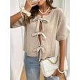 thumbnail image 4 of Women'S Tie Front-Bow Cardigan Sweaters Chunky Knit Short Sleeve Trendy Fall Winter Jacket Coats Khaki S, 4 of 8