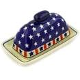 thumbnail image 1 of Polish Pottery 7½-inch Butter Dish (Americana Theme) Hand Painted in Boleslawiec, Poland + Certificate of Authenticity, 1 of 6