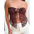 thumbnail image 2 of Gupgi Women Lace Tube Top Off Shoulder Sleeveless Backless Bandeau TopSee Through Front Split Ruched Tie Up Crop Tops, 2 of 9