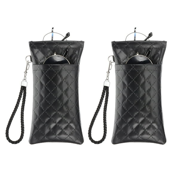 Uxcell Double Eyeglasses Case, 2 Pcs Leather Soft Glasses Cases Portable Sunglasses Pouch Organizer, Black