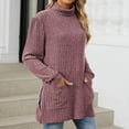 thumbnail image 2 of YUGYXL Womens Fall Tunic Tops Long Sleeve Shirts Turtleneck Lightweight Sweaters Side Split Tops with Pockets Purple M, 2 of 4