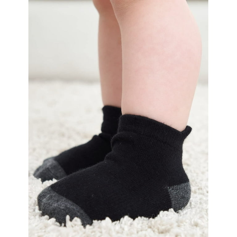 12 Pairs Non-Slip Toddler Socks With Grips for Baby Boys and Girls -  Anti-Slip Ankle Socks for Infant's and Kids Black 6-12 Months 