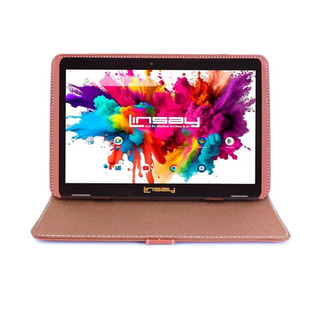 LINSAY 10.1" Octa Core 4GB RAM 128GB Storage New Android 13 Tablet Wifi, Bluetooth with case Brown, Pop Holder and Pen Stylus
