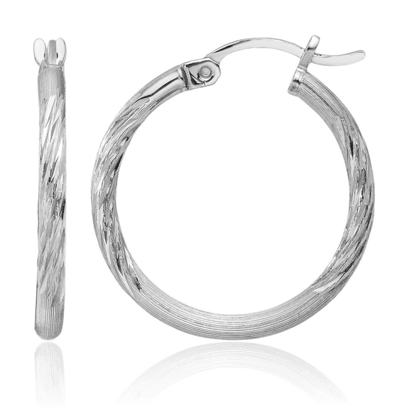 925 Sterling Silver 2mm Round Medium Hoop Earrings