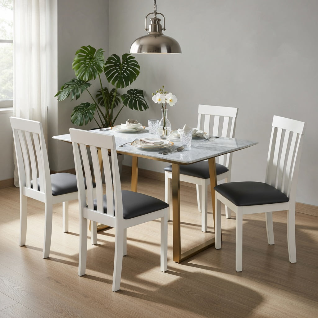 Yardi Yard Dining Chair Set of 2 Upholstered Wooden Kitchen Chairs with Padded Seat and Rubber Wood Frame-White, Dining Chairs Set, Dining Room Chair for Kitchen, Dining, Bedroom, Living