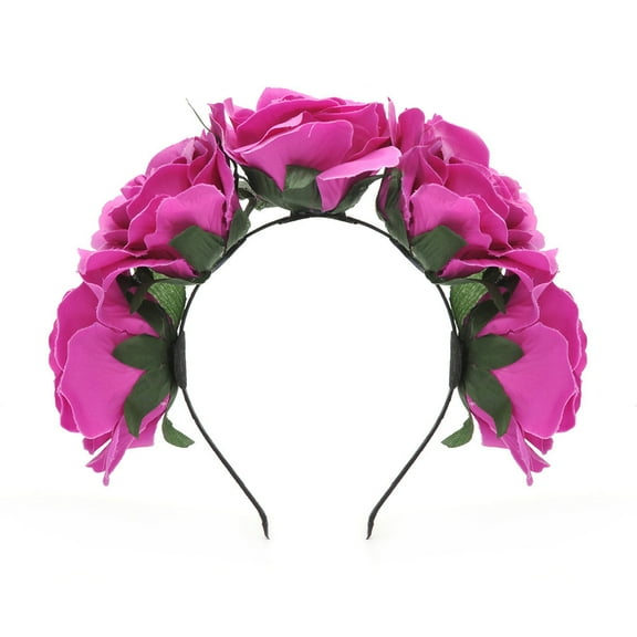 ERDOUY Mexican Flower Crown Day of the Dead Headdress Hawaiian Boho Frida Floral Headband (Purple)